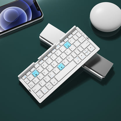Mini Foldable Bluetooth Keyboard – Wireless, 3-Device Support, Rechargeable with Stand