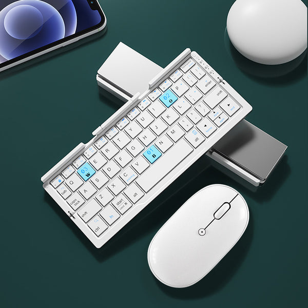 Mini Foldable Bluetooth Keyboard – Wireless, 3-Device Support, Rechargeable with Stand